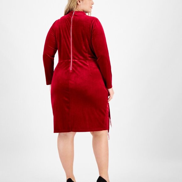 Tahari Plus Size Mock-Neck Velvet Draped Bodycon Dress – Rouge – Size 18W NWT - Picture 5 of 5